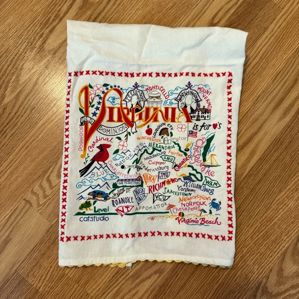 Catstudio‎ Virginia State Kitchen Tea Towel printed and embroidered 21”x28”